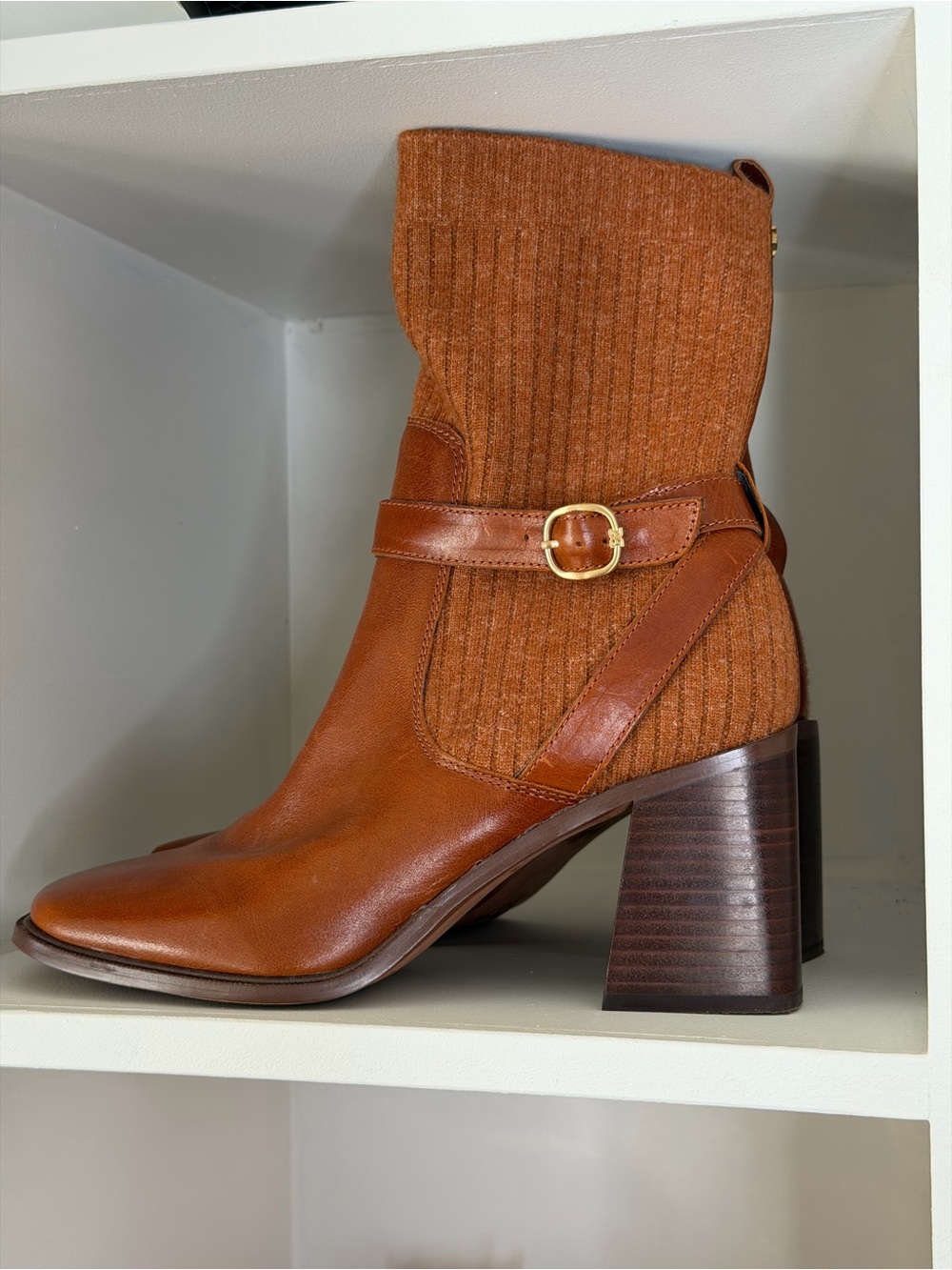 Sam Edelman Marci Brown Leather Knit Sock Boots Size 10